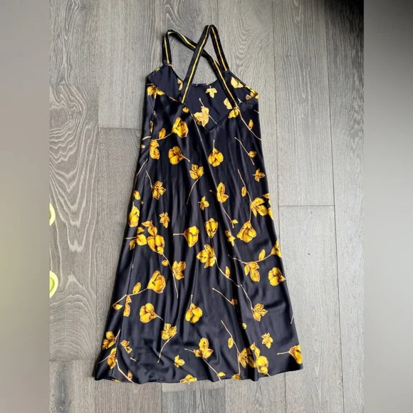 Vintage 90s Victoria's Secret Halter Maxi Floral Slip Dress in Black / Yellow - Picture 4 of 6